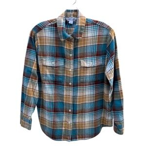 OLD NAVY The Boyfriend Shirt PreLoved  Plaid Flannel Shirt SZ XS 100% Cot…